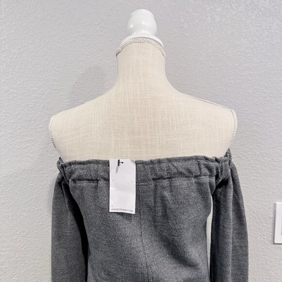 House of Sunny Zip Detail Bardot Sweat Dress Off The Shoulder Stretch Size 6 - Picture 5 of 12